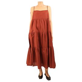 Autre Marque Rust brown spaghetti strap tiered midi dress - size UK 12 Brown