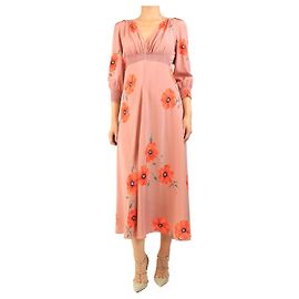 Autre Marque Seidenkleid mit rosa Mohnprint - Größe UK 14 Pink