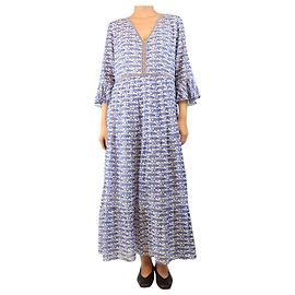 Autre Marque Blue tiger printed v-neck dress - size UK 16 Blue