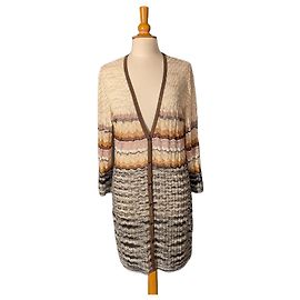 Cardigã longo Missoni em malha decorativa multicolorida Marrom Rosa Branco Multicor Bege