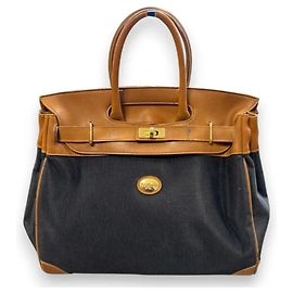 Mac Douglas Brown Canvas and Leather Handbag Brown Black