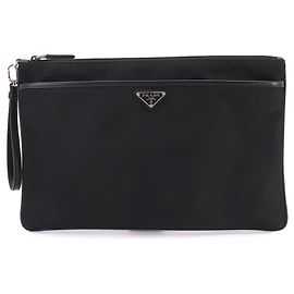 Clutch de nylon e couro Saffiano Prada Preto