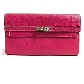 Cartera larga Kelly en piel Epsom Hermès Rosa