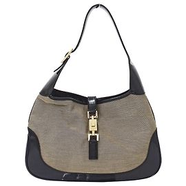 Borsa a Spalla Gucci Jackie Canvas Nero Beige