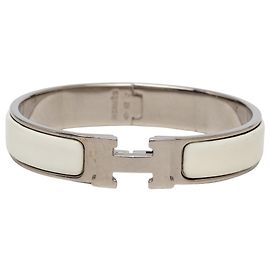 Pulsera Hermès Clic H en esmalte blanco estrecho PM Blanco