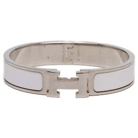 Hermès Clic H Armband aus weißem schmalem Emaille GM Andere