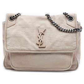 Saint Laurent Niki em nubuck marrom com relevo de crocodilo tamanho Medium Marrom Bege