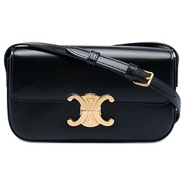 Céline Bolsa de ombro Celine Triomphe Claude em couro de vitelo brilhante preto Preto