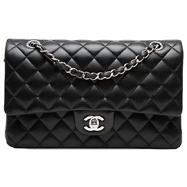 Chanel Black Medium Classic Lambskin Double Flap Nero