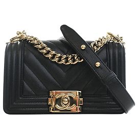 Chanel Black Small Chevron Caviar Boy Flap Noir