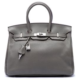 Hermès Gray Clemence Birkin Retourne 35 Marron Gris anthracite