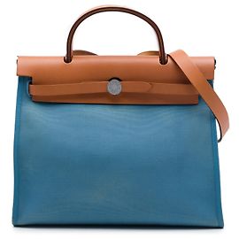 Hermès Blue Toile Herbag Zip 31 Bleu