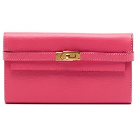 Hermès Pink Chevre Mysore Kelly Longue Wallet Pink