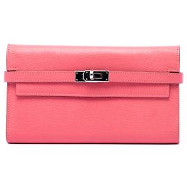 Hermès Pink Chevre Mysore Kelly Longue Wallet Pink