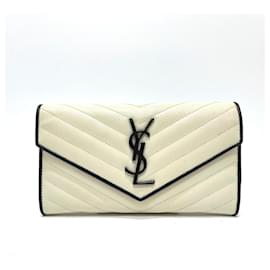Portefeuille Yves Saint Laurent Cassandra Chevron Bicolor Noir Blanc