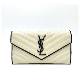 Yves Saint Laurent Cassandra Chevron Bicolor Geldbörse Schwarz Weiß