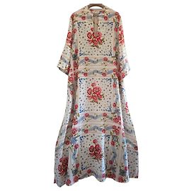 Robe longue en lin à fleurs Paul & Joe Rose Blanc Rouge Bleu Multicolore