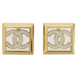 Chanel ABD872 White Gold Stud Earrings Golden
