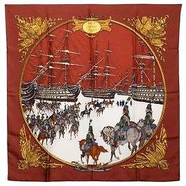 Hermès Sciarpa Carre 90 Hermes Marine et Cavalerie Marrone Multicolore