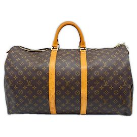 Louis Vuitton Monogram Keepall 55 Handbag Brown Blue Beige Monogram