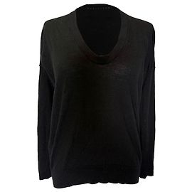 Zadig & Voltaire V-Ausschnitt Pullover aus schwarzer Merinowolle Schwarz