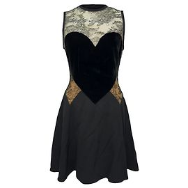 Mini-robe en dentelle avec accent cœur d'Elie Saab en polyester noir Noir