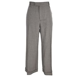 Brunello Cucinelli Pinstriped Trousers in Grey Wool Grey
