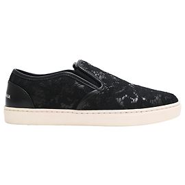 Tênis Slip On de renda Dolce & Gabbana em couro preto Preto