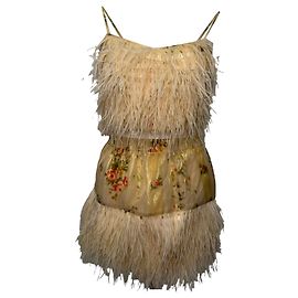 Ensemble LoveShackFancy cFeather-Trimmed en viscose crème Blanc Écru