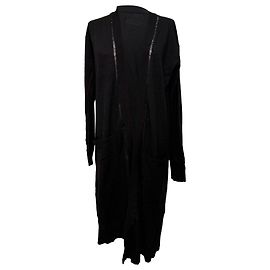Zadig & Voltaire Strickjacke mit offenem Vordergrund, lang, aus schwarzer Wolle Schwarz