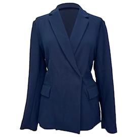 MSGM Double-Breasted Belted Blazer in Navy Blue Wool Blue Navy blue