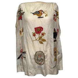 Camicetta con scollo a barca ricamata in seta color crema Isabel Marant Bianco Crudo