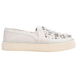 Sneakers con piattaforma slip-on Stuart Weitzman Decor decorate in pelle bianca Bianco