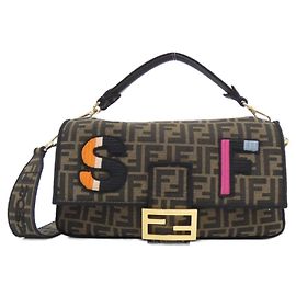 Bolsa de Ombro Fendi Baguette Large Marrom Multicor
