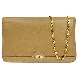 Christian Dior Vintage Chain Flap Leather Beige