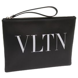 Valentino Garavani VLTN Wristlet Clutch Printed Leather Medium Black