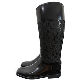 Gucci Black rubber boots with GG monogram Black