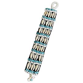 Antik Batik Pulseira de contas e conchas Preto Branco Azul