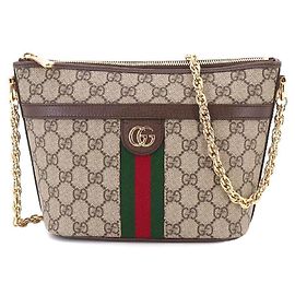 Bolsa de Ombro com Corrente Ophidia Gucci Marrom Bege