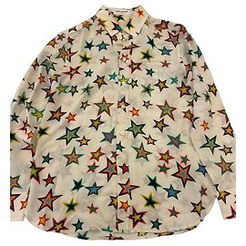 Saint Laurent Camisa de seda con estampado de estrellas Blanco Multicolor
