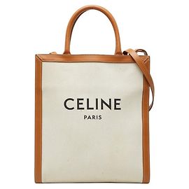 Céline Sac à main cabas vertical Celine Small Marron Écru