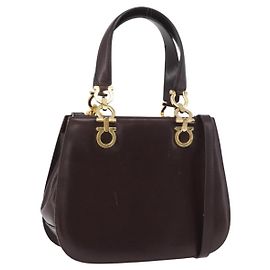 Bolsa Salvatore Ferragamo Gancini de couro marrom ouro Auth 191557 Marrom Dourado