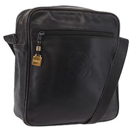 LOEWE Anagram Shoulder Bag Leather Black Gold Auth ka5143 Nero D'oro