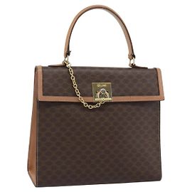 Céline Sac à main CELINE Macadam Canvas PVC Cuir Marron Or Auth mr2743 Marron Doré