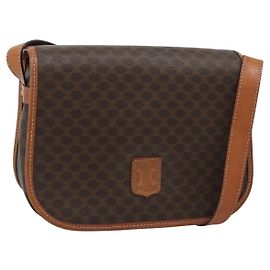 Céline Borsa a Spalla CELINE Macadam Canvas PVC Pelle Marrone Oro Auth mr2732 Marrone D'oro