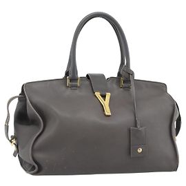 SAINT LAURENT Cabas Hand Bag Pelle Grigio Oro Auth mr2735A Marrone D'oro