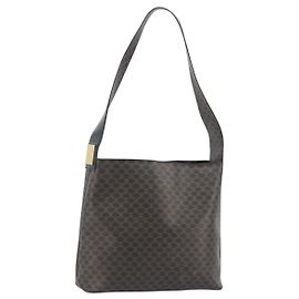 Céline Borsa a tracolla CELINE Macadam Canvas PVC Pelle Nera Oro Auth mr2663 Nero D'oro
