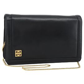 Bolsa de Ombro com Corrente GIVENCHY em Couro Preto Ouro Auth 190822A Preto Dourado