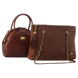 BALLY Handtasche Leder 2er Set Braun Gold Authentisch bs35899 Braun Golden