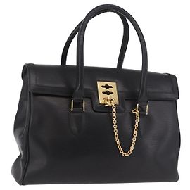 Céline Sac à main CELINE en cuir noir or Auth 191353A Noir Doré